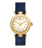 Tory Burch Classic T Watch, Navy Leather/gold-tone, 36 Mm