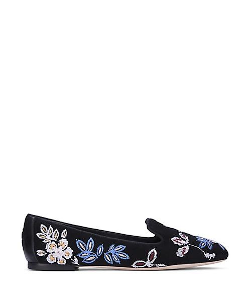 Tory Burch Embroidered Floral Smoking Slipper