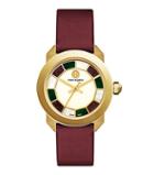 Tory Burch Whitney Deco Watch, Port Leather/mother Of Pearl, 35 Mm