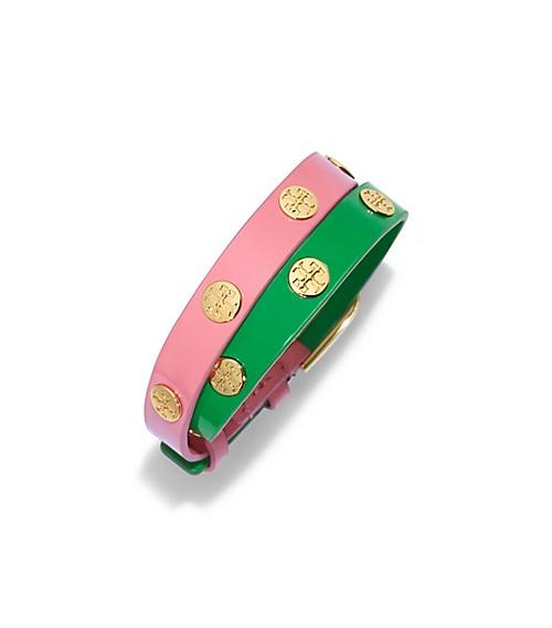 Tory Burch Color-block Double-wrap Logo Stud Bracelet