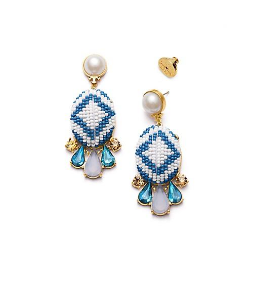 Tory Burch Beaded Pearl & Stone Cluster Earring