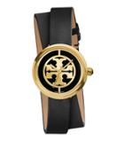 Tory Burch Reva Double-wrap Watch, Black Leather/gold-tone, 28 Mm