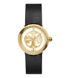 Tory Burch Reva Watch, Black Leather/gold-tone, 28 Mm