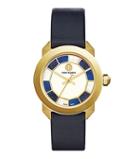 Tory Burch Whitney Deco Watch, Navy Leather/mother Of Pearl, 35 Mm