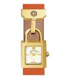 Tory Burch Surrey Watch, Orange Leather/gold-tone, 22 X 23.5 Mm