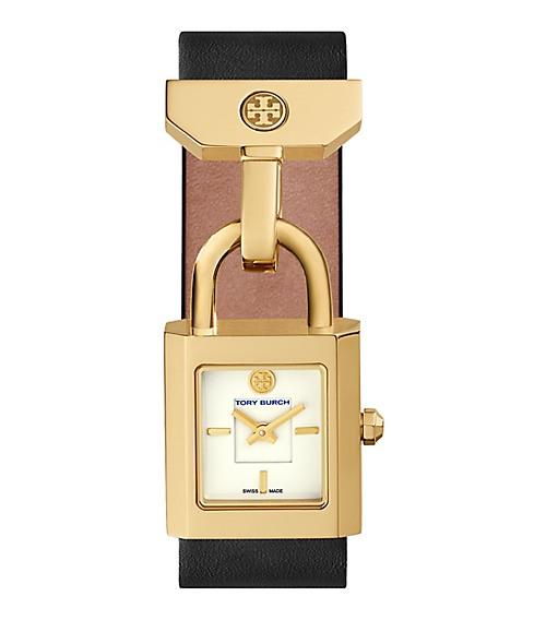 Tory Burch Surrey Watch, Black Leather/gold-tone, 22 X 23.5 Mm
