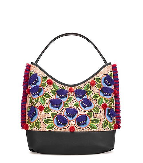 Tory Burch Embroidered Floral Hobo
