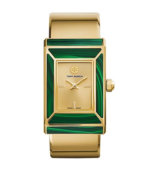 Tory Burch Robinson Watch, Limited Edition, Gold-tone/malachite, 38 X 25 Mm
