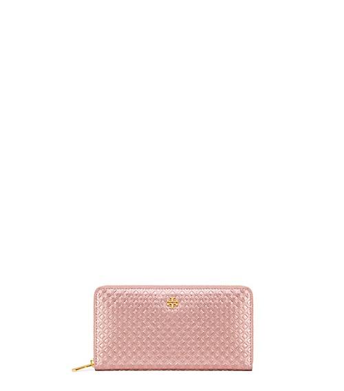 Tory Burch Marion Embossed Metallic Multi-gusset Zip Continental Wallet
