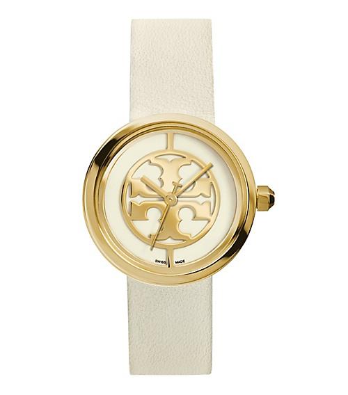 Tory Burch Reva Watch, Ivory Leather/gold-tone, 36 Mm