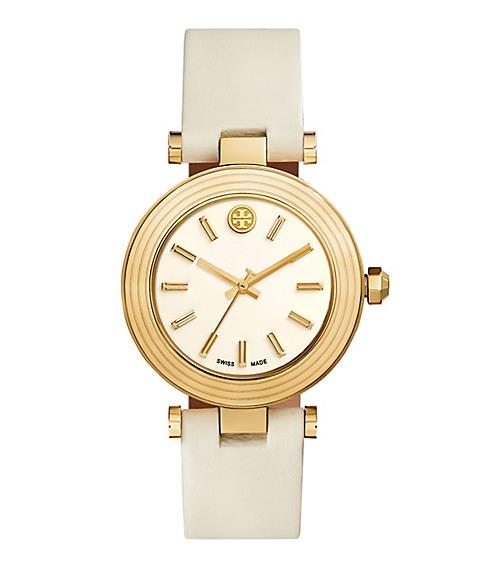 Tory Burch Classic T Watch, Ivory Leather/gold-tone, 36 Mm