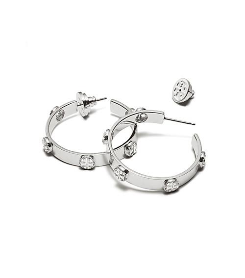Tory Burch Milgrain Logo Hoop Earring