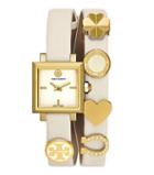 Tory Burch Saucy Double-wrap Watch, Ivory Leather/gold-tone, 25mm