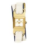 Tory Burch Double-t Link Watch, Ivory/navy/gold-tone, 18 X 18 Mm