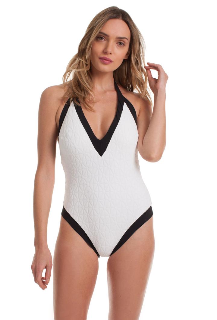 Trina Turk Trina Turk Sunshine Jacquard Plunge One Piece - White - Size 10