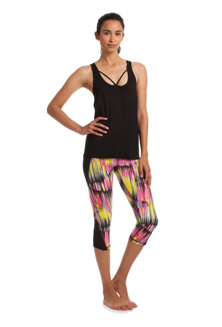 Trina Turk Trina Turk Knotted Jacquard Jersey Draped Tank - Black - Size L