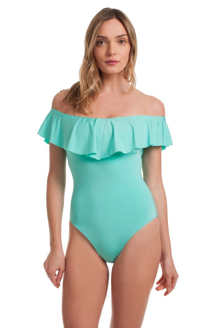 Trina Turk Trina Turk Studio Solid Off The Shoulder Bandeau One Piece - Aqa -