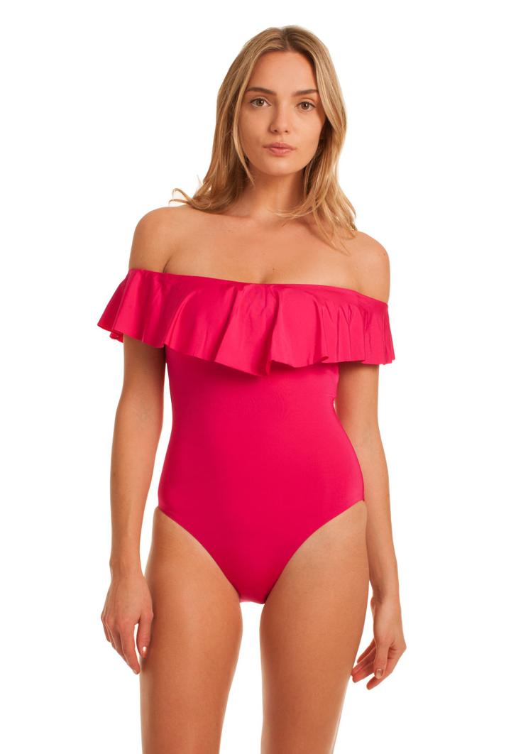 Trina Turk Trina Turk Indo Solids Off The Shoulder Bandeau One Piece - Wht,fus -