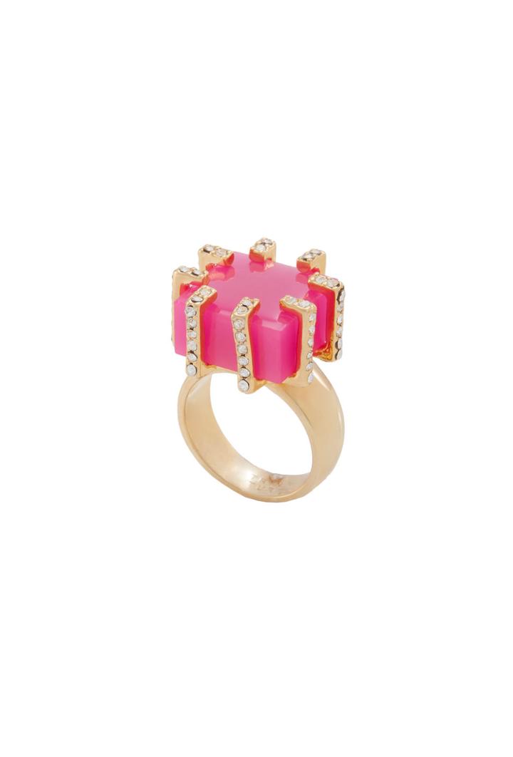 Trina Turk Trina Turk Cube Ring W Pave Details - Pink - Size O/s
