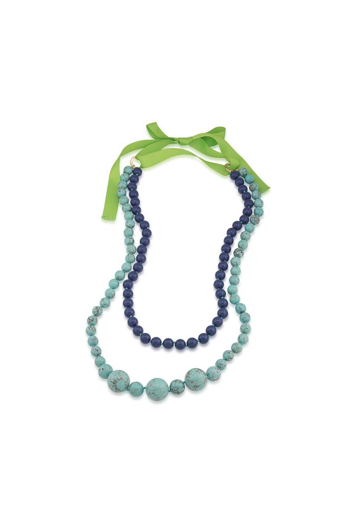 Trina Turk Trina Turk 2 Row Beaded Necklace - Turquoise - Size Fit Guide