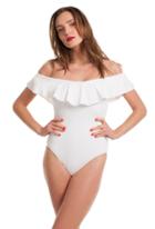 Trina Turk Trina Turk Gypsy Solids Off The Shoulder One Piece - White - Size 4