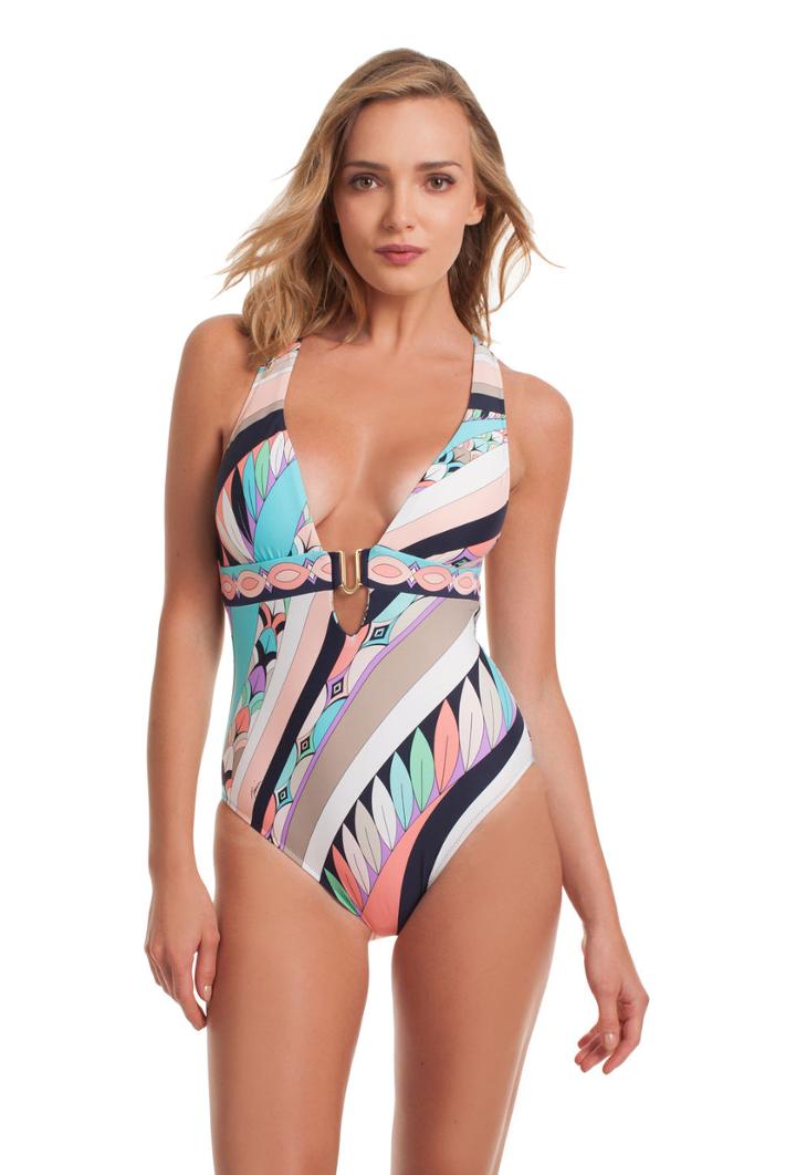 Trina Turk Trina Turk Electric Wave Cross Back One Piece - Multicolor - Size 14
