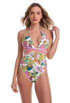 Trina Turk Trina Turk Key West Botanicals Plunge One Piece - White - Size 10