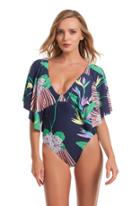 Trina Turk Trina Turk Midnight Paradise Flutter Sleeve One Piece - Multicolor -