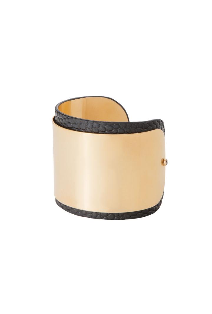 Trina Turk Trina Turk Leather Cuff With Gold Inlay - Black - Size O/s