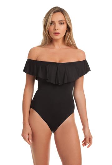 Trina Turk Trina Turk Gypsy Solids Off The Shoulder One Piece - Hpi,blk - Size 4