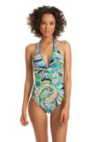 Trina Turk Trina Turk Nomad Paisley Plunge One Piece - Cobalt - Size 10