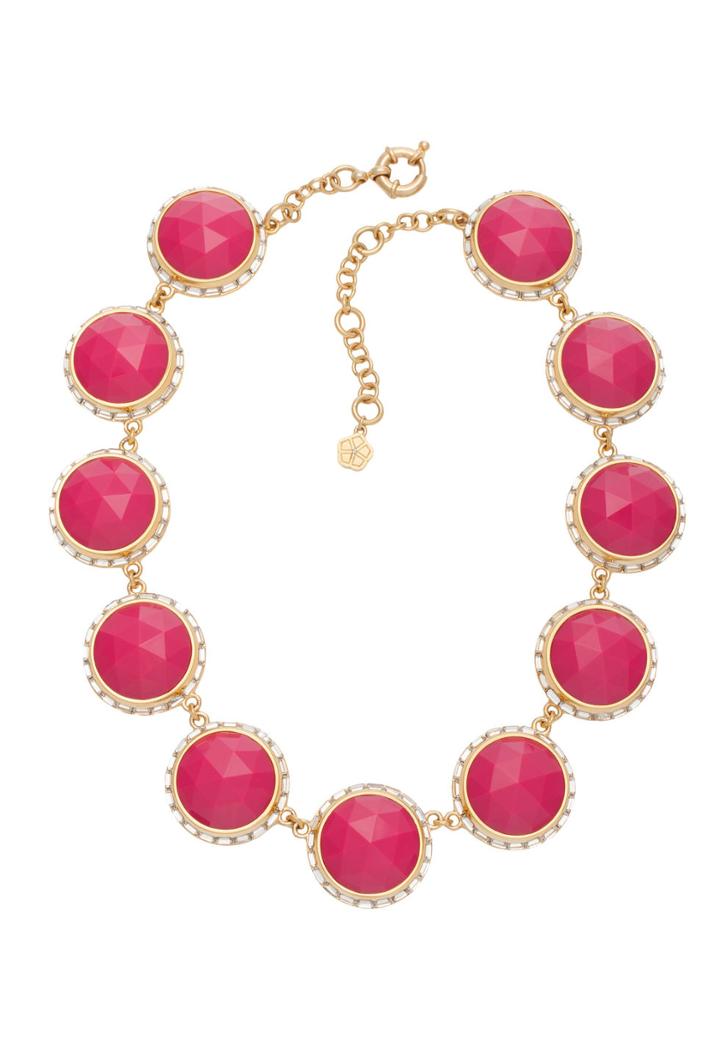 Trina Turk Trina Turk Lg Round Set Stones In Crystal Bezel-ann - Fuchsia - Size