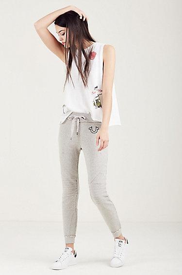 Moto Womens Jogger Pant | Heather Grey | Size Medium | True Religion