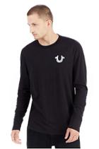 Long Sleeve Core Metallic Crew Mens Tee | Black | Size Medium | True Religion