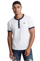 Men's Contrast Henley Tee | White/navy | Size Small | True Religion