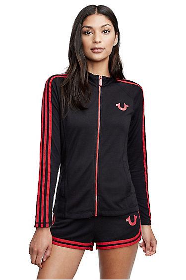 Women's Striped Slim Zip Up Jacket | Black | Size X Small | True Religion
