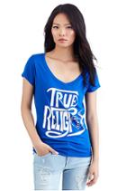 Vintage Crystal Buddha Ss Rounded V Neck Womens Tee | Monsoon | Size Large | True Religion