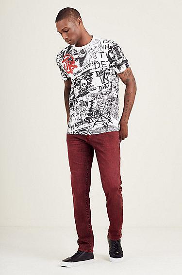 Rocco Skinny Coated Mens Jean | Ruby Red | Size 40 | True Religion