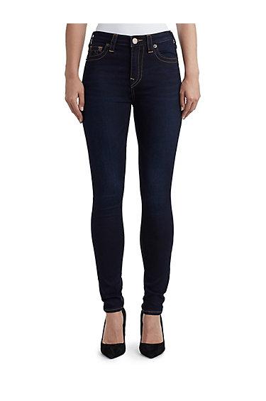 Halle High Rise Super Skinny Womens Jean | Dark Raindrop | Size 23 | True Religion
