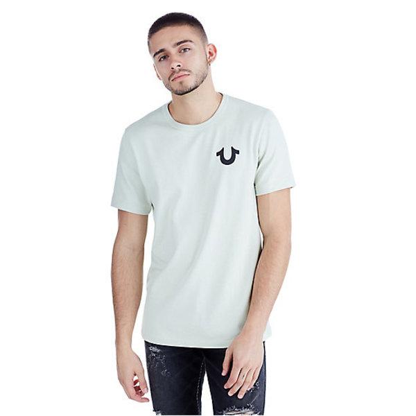 Mens Metallic Puff Print Logo Tee | Green | Size Small | True Religion