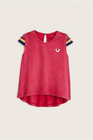Crochet Sleeve Kids Tee | Fuschia | Size X Large | True Religion