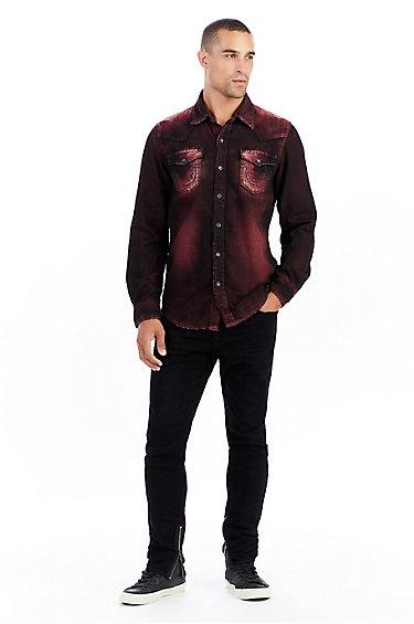 Ryan Western Super T Mens Button Up Shirt | Red Blaze | Size X Small | True Religion