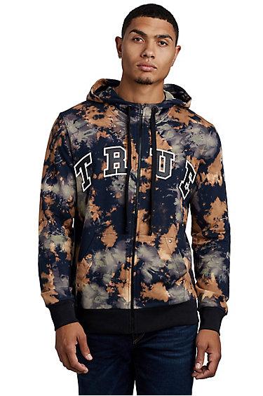 Mens Tie Dye Zip Up Hoodie | Green/brown | Size Small | True Religion