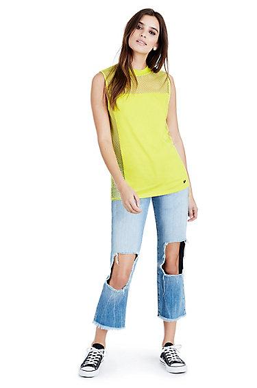 Mesh Panel Muscle Womens Tank | Green | Size X Small | True Religion