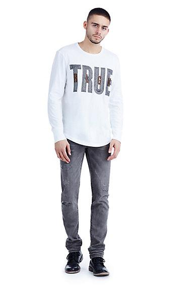Mens Metallic Embroidered Graphic Shirt | White  | Size X Small | True Religion