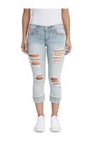 Women's Distressed Denim Jogger Capri Pant | Lighten Up Destroyed | Size 24 | True Religion