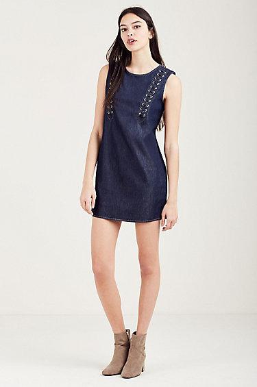 Lace Up Womens Dress | Indigo | Size Small | True Religion