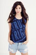 True Religion Logo Stencil Womens Muscle Tee - Midnight Blue