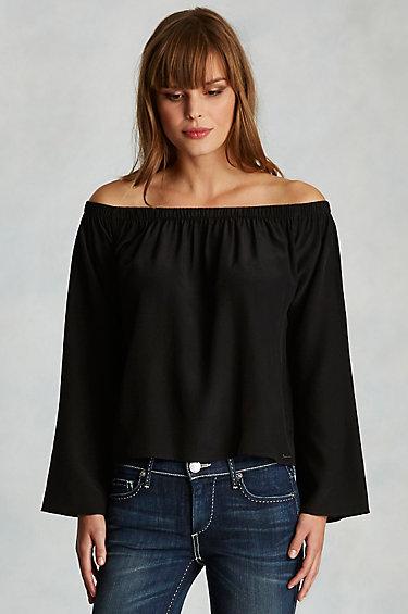 True Religion Off The Shoulder Womens Top - Black