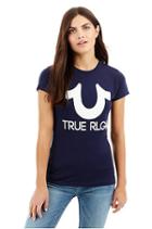 Lucky Horseshoe Crew Neck Womens Tee | Navy | Size Medium | True Religion